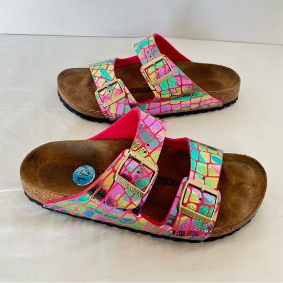 Birkenstock Arizona Gator Gleam Raspberry Metallic Sandals Size 41/10-10.5 - Picture 7 of 10